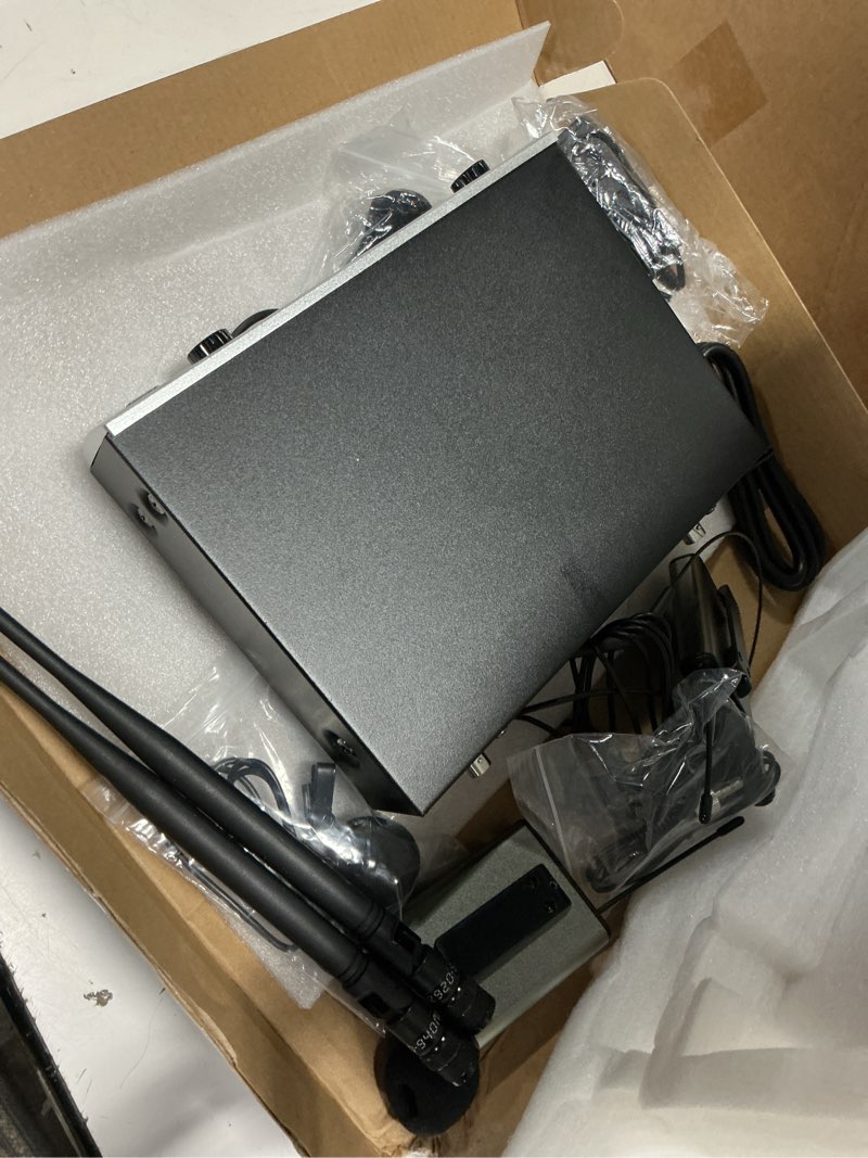 Condition photo showing Good Condition for hotec uhf wireless microphone system with dual lapel/lavalier and headset microphones over pa, mixer, speaker, karaoke machine for church, training, classroom, interview (h-k25) black k25