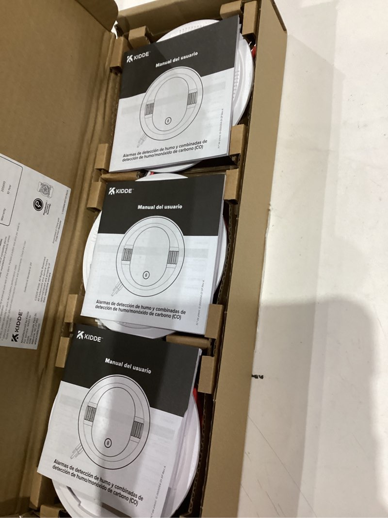 Condition photo showing New/Like New for Kidde Hardwired Smoke Detector for Home, 10-Year Battery Backup, Interconnectable, LED Notification, 3-Pack