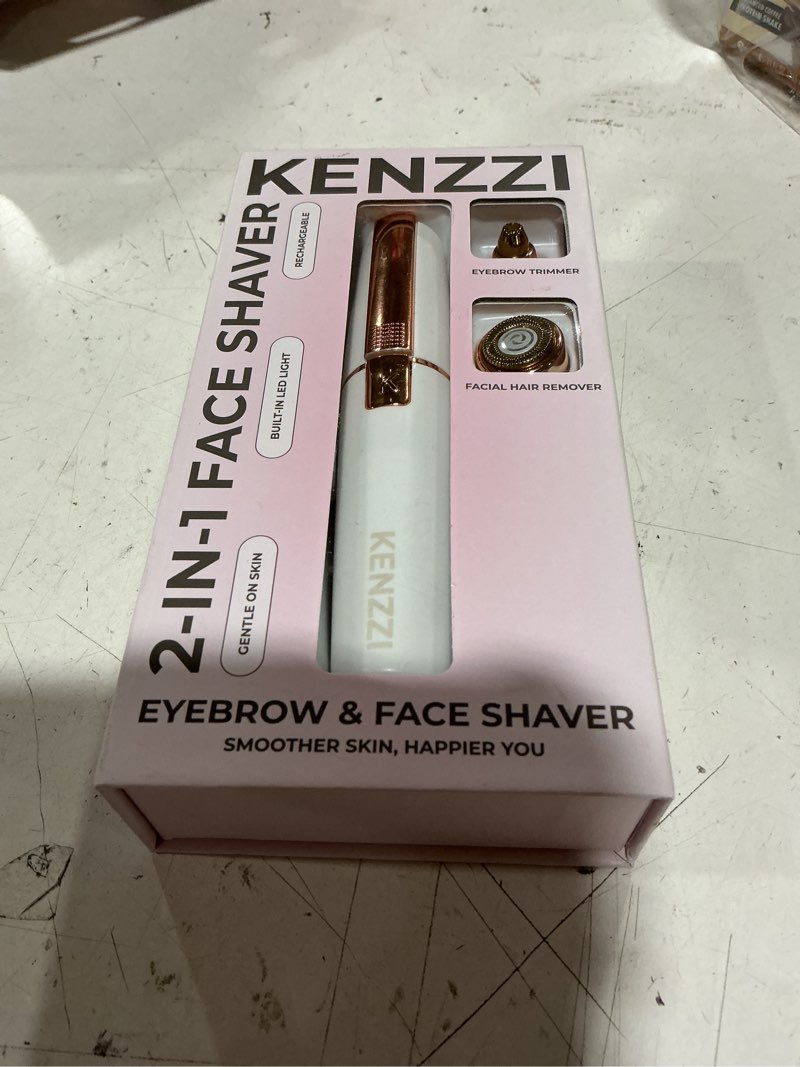 Condition photo showing New/Like New for kenzzi 2-in-1 rechargeable women’s face electric shaver and facial hair remover with eyebrow trimmer, white and rose gold