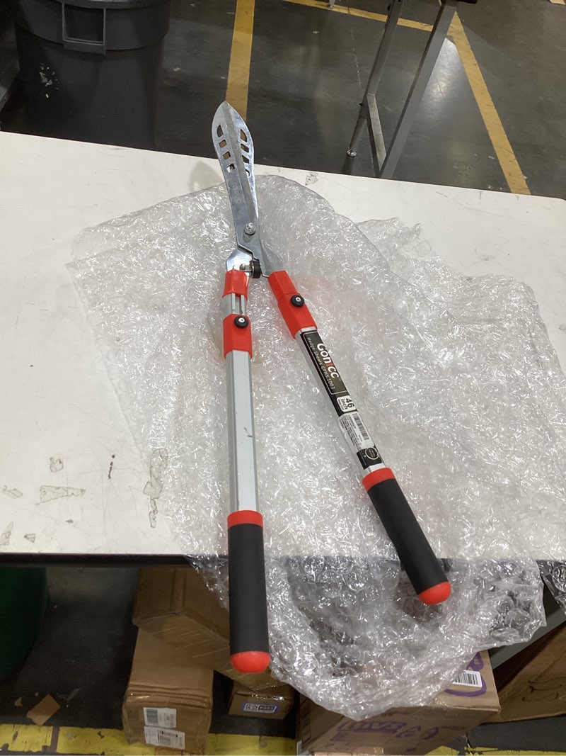 Condition photo showing Good Condition for gonicc professional adjustable 33"+ 13" hedge shears. handle length range 19"-32", with wavy sk-5 steel blade, adjustable blade pressure,garden pruning hand hedge trimmers, grass clippers shears