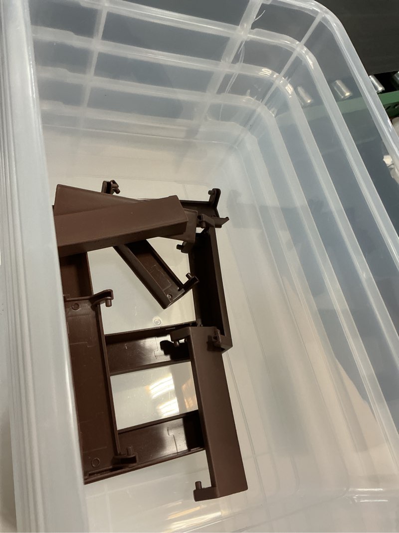 Condition photo showing As Is for 5 quart storage box with lid, 6 packs small plastic box tote bin