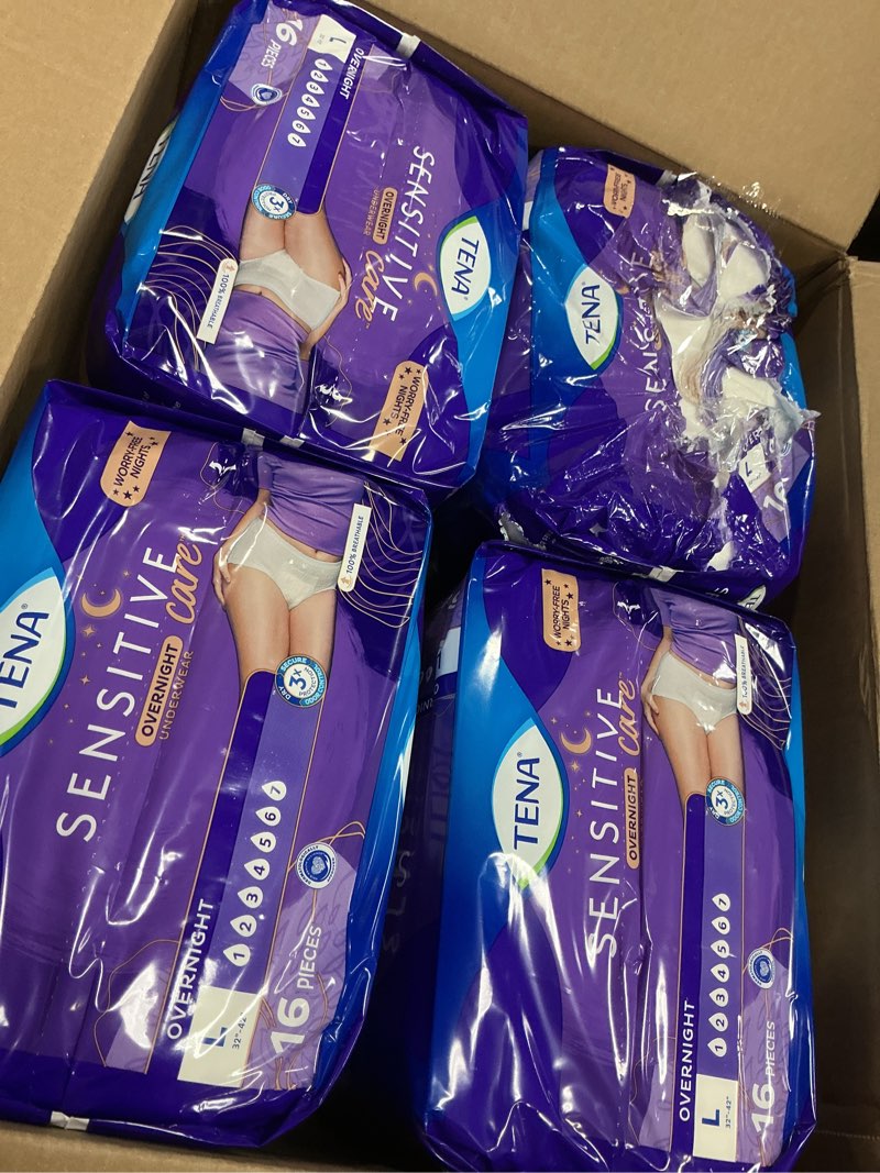 Condition photo showing As Is for Tena Sensitive Care Overnight Incontinence Underwear for Women Large, 64 Count (New Sizing) Large 64