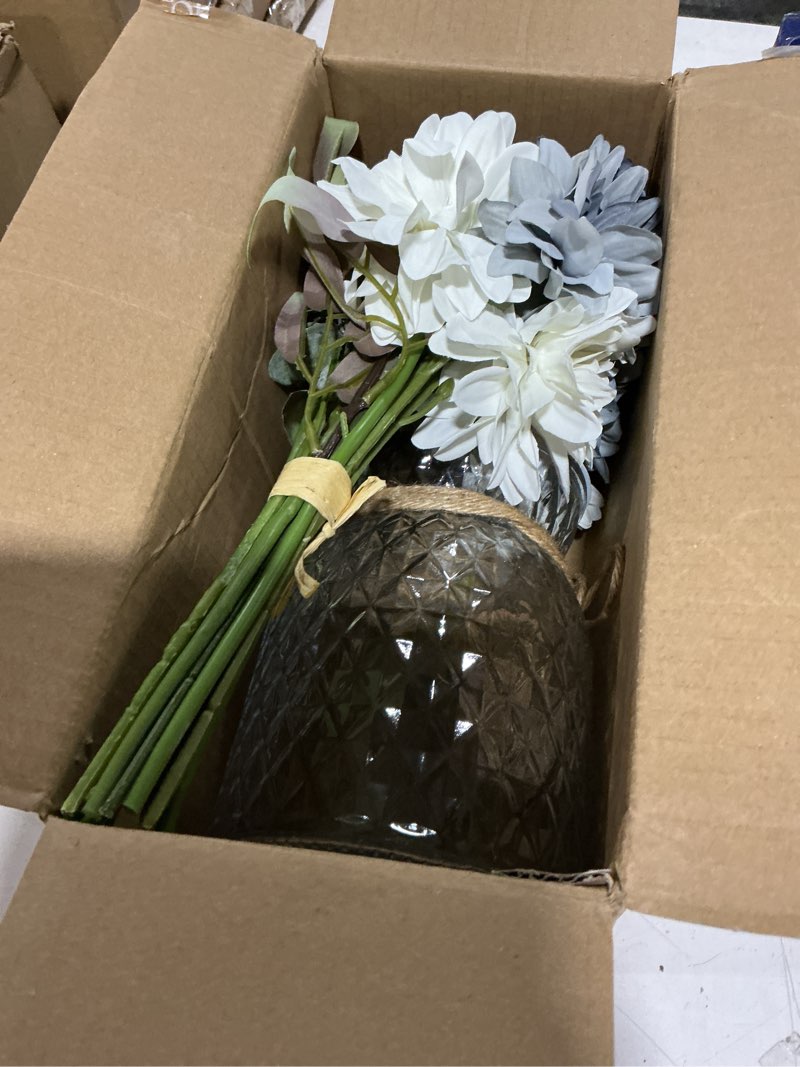 Condition photo showing New/Like New for fake flowers artificial blue flowers with vase, table centerpieces for dining room, silk flower arrangements for home, living room bathroom plant decor, centerpiece table decorations white and blue