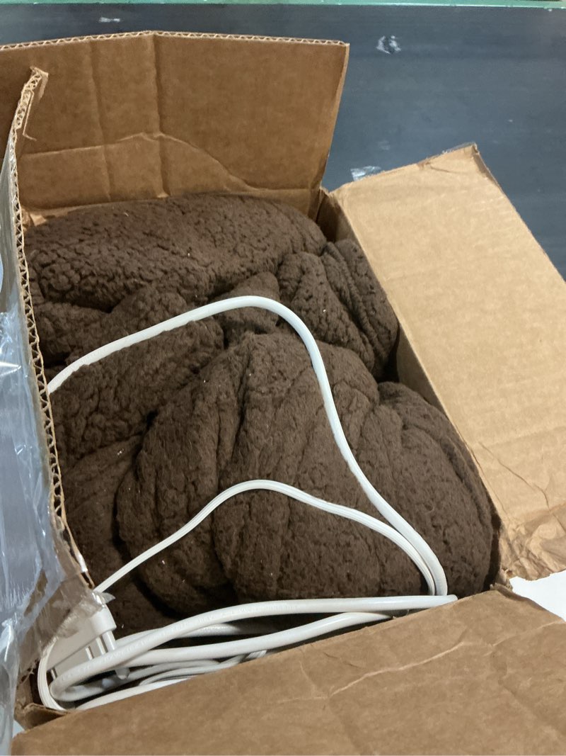 Condition photo showing As Is for electric throw blanket 50"x60"- soft double sided sherpa heated throw blanket with 4 hrs auto shut off & 5 heatings levels, etl certified & overheating protection for home (brown) 2-brown- 50"x60"