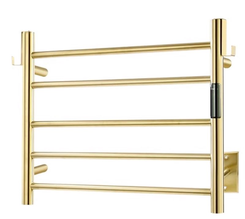 SIMILAR TO NOT EXACT P&Bhusri Brushed Gold Heated Towel Rack, 5-bar Fast Heating Electric Towel Dryer with Smart Timer And Thermo Control, Wall-mounted Towel Warmer, Stainless Steel, Hard-Wired/Plug-in