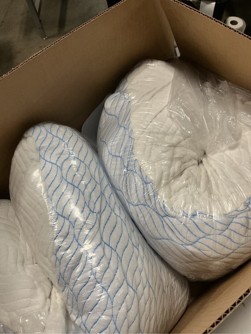 Condition photo showing New/Like New for Cooling King Size Pillows, Pillow King Size Set of 2 Shredded Memory Foam, Cool Cold for Sleeping with Zipper, Adjustable Firmness to Hot, Side, Back and Stomach Sleepers, 2 Pack, 20x36 Cooling Blue Cover King (Pack of 2)