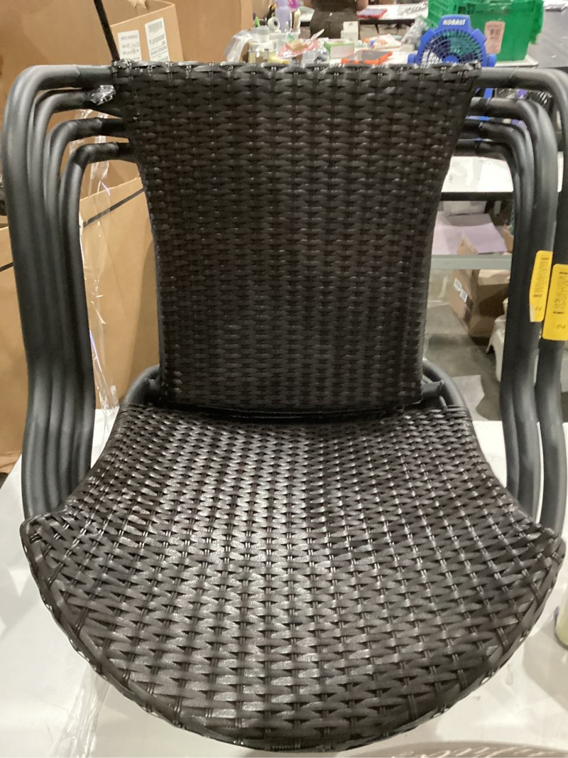 Condition photo showing Good Condition for style selections pelham bay wicker stackable matte black steel frame stationary dining chair
