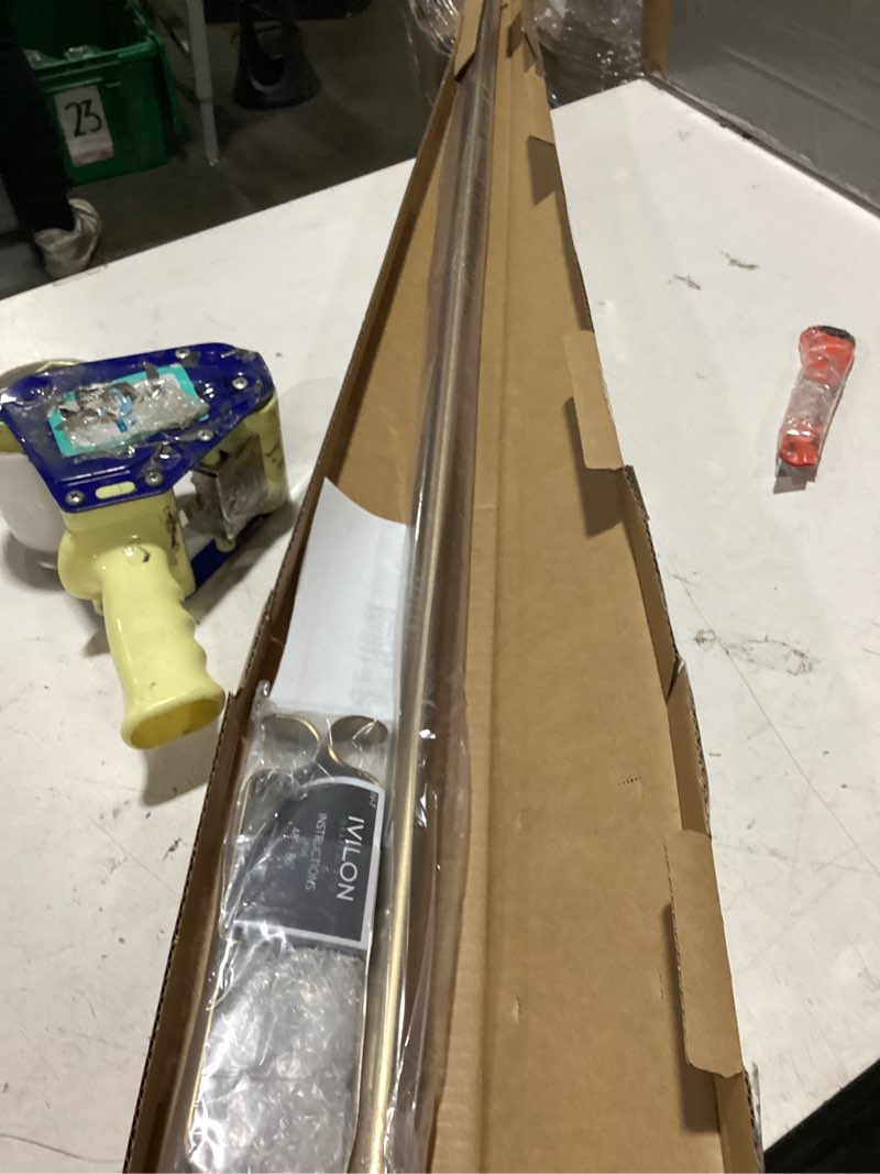 Condition photo showing Good Condition for ivilon drapery window curtain rod - end cap style design 1 inch pole. 48 to 86 inch color warm gold 48 to 86 in.
