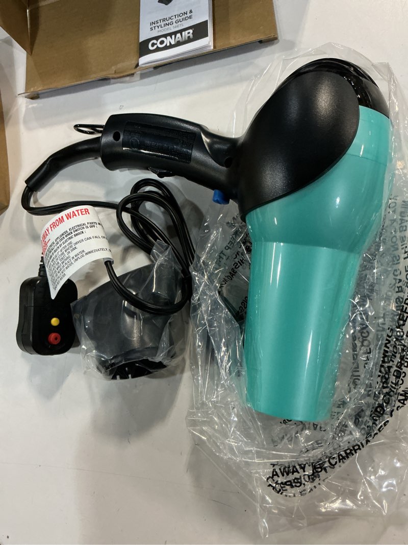 Condition photo showing Good Condition for conair dryer 1875 watt turbo tourmaline ceramic ionic technology mint green