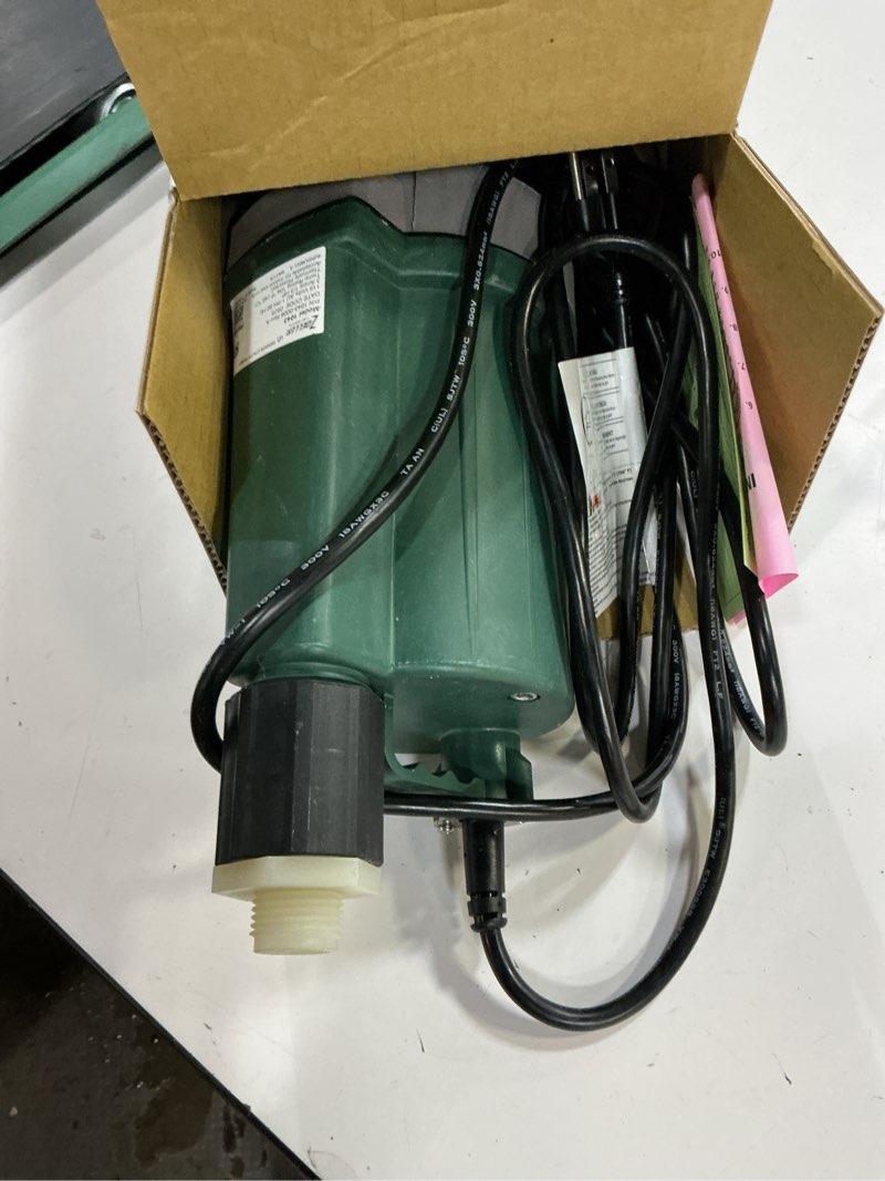 Condition photo showing As Is for zoeller 1/3 hp 2100 gph thermoplastic electronic switch bottom ac submersible utility pump