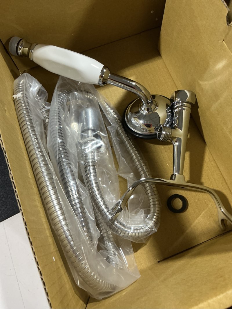 Condition photo showing As Is for (incomplete )kingston brass cc10t1 vintage leg tub filler with hand shower, 4-3/4-inch, polished chrome
