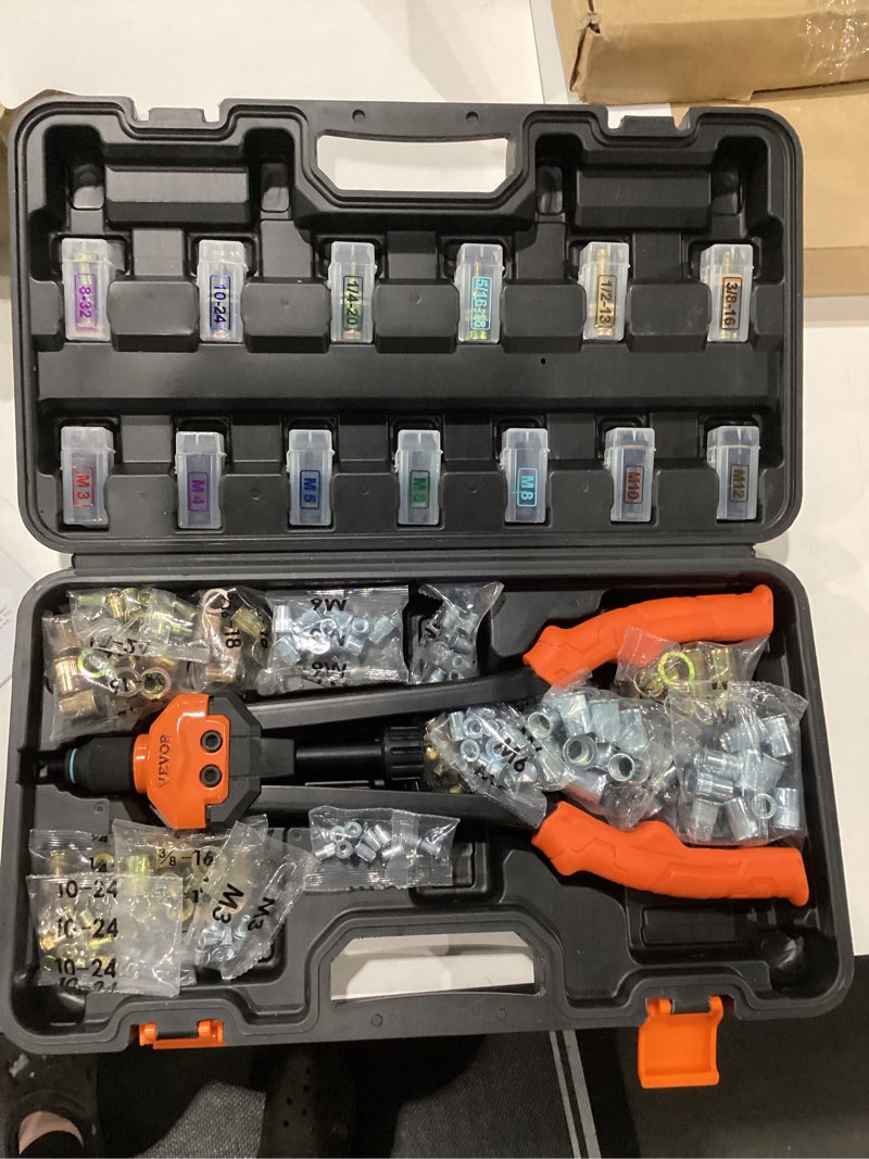 Condition photo showing New/Like New for vevor rivet nut tool, 16 inch rivnut tool kit with 13pcs metric and sae mandrels, 186pcs rivet nuts, semi-auto retraction, m3, m4, m5, m6, m8, m10, m12, 1/4-20, 5/16-18, 3/8-16, 1/2-13, 8-32, 10-24 16-inch-semi