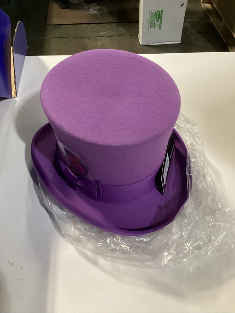 Condition photo showing New/Like New for wool felt top hat /18 colors/with grosgrain ribbon and removable feather- unisex, men, women medium orange
