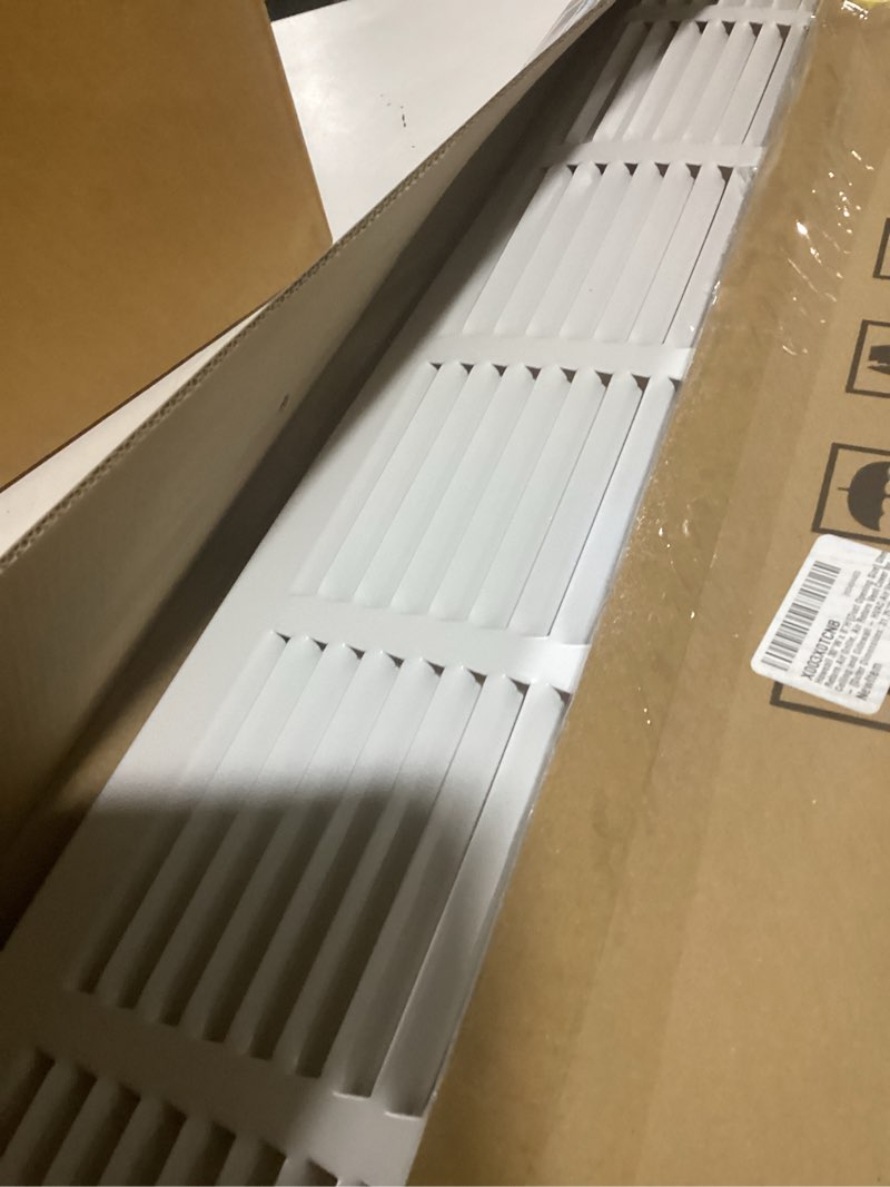Condition photo showing Good Condition for 30"W x 8"H [Duct Opening Size] Steel Return Air Grille, Air Return Vent Cover for Ceiling and Sidewall - HVAC Air Vent Covers - [Outer Dimensions: 31.75"W x 9.75"H] 30"W x 8"H [Duct Opening]