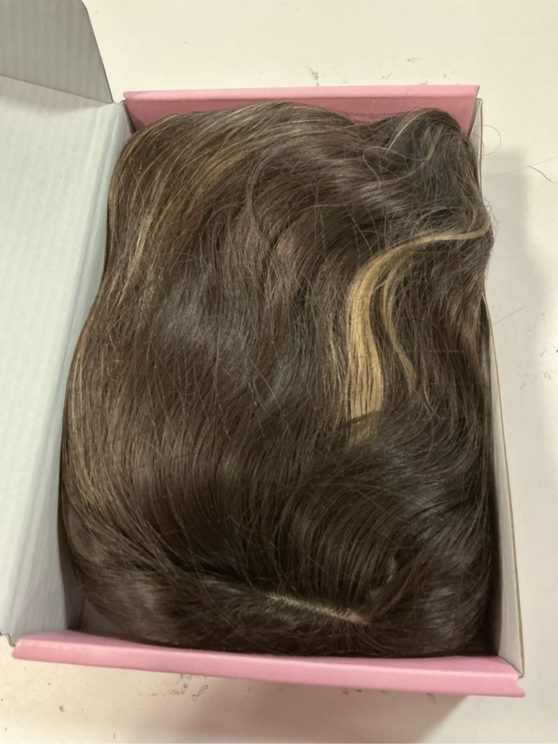 Condition photo showing Good Condition for blonde highlight bob wig with bangs short brown with blonde wigs for women natural looking synthetic heat resistant fiber highlight wig for daily party use brown mixed blonde