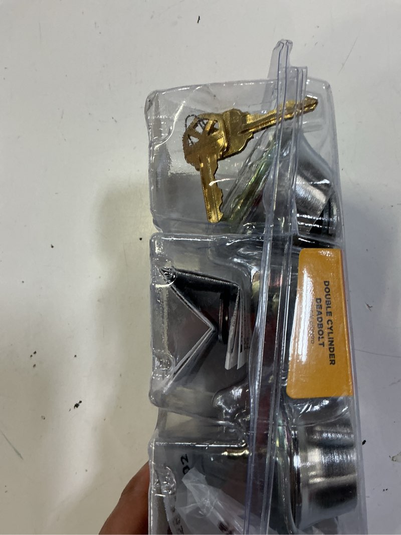 Condition photo showing As Is for kwikset smartkey security satin chrome metal double cylinder deadbolt