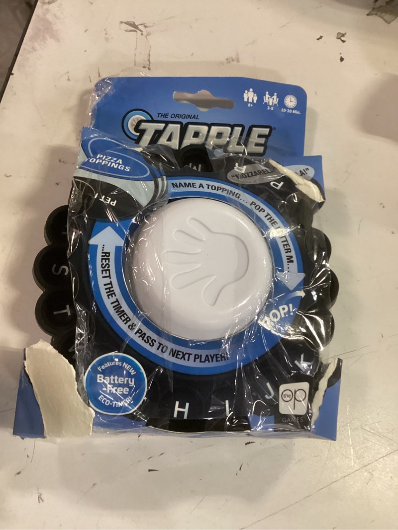 Condition photo showing As Is for the original tapple mini, travel sized word game for family & kids, choose a category & race against time, portable pop wheel with 36 cards, fun educational toy & game for ages 8+, quick play anywhere