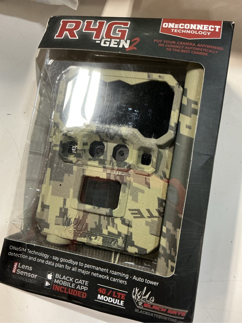 Condition photo showing As Is for black gate r4g-gen2 cellular trail camera – dual lens & dual sensor, 940nm no-glow night vision, photo & video, cellular connectivity, 0.3s trigger speed, usa & canada