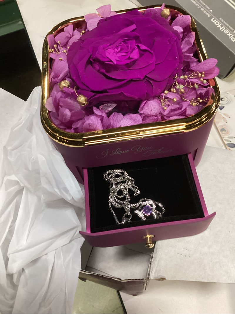Condition photo showing Good Condition for beferr birthday gifts for women preserved real rose with necklace eternal purple roses forever flowers for delivery anniversary mothers day flower gifts for mom wife grandma daughter her girlfriend a purple