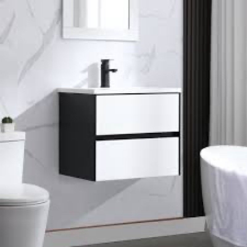 Brandylynn 24'' Wall Mounted Single Bathroom Vanity Set with Sink Top, Black and White Floating Cabinet, Zinc Alloy Faucet
