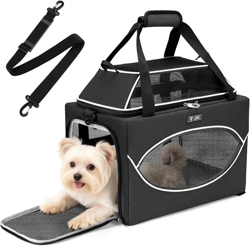 lekereise top-expandable pet carrier 17x11x9.5 inch 17"x11"x9.5", black