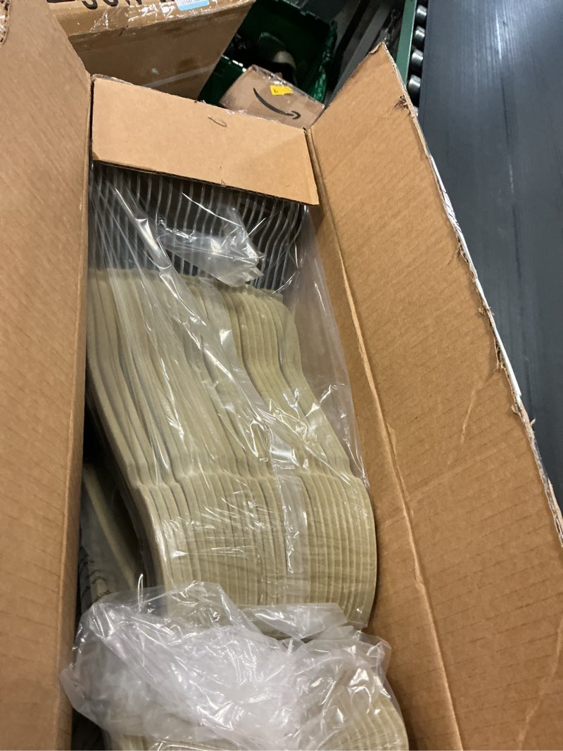 Condition photo showing New/Like New for ivory velvet hangers 50 pack, felt covered non slip fabric with stackable cascading hook, ultra thin and space saving with 360° swivel neck, 15lbs capacity for clothes, suit, shirt, coat