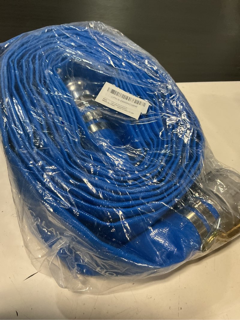 Condition photo showing New/Like New for davco 2" id × 50 ft pool backwash hose, heavy duty reinforced blue pvc lay flat water discharge pump hoses for swimming drain pools and clean filters, with aluminum camlock c and e fittings 2" id x 50 ft camlock