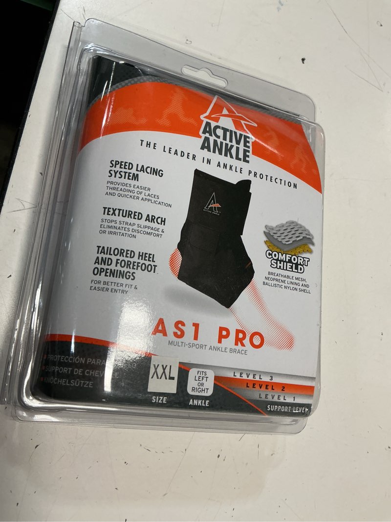 Condition photo showing New/Like New for active ankle as1 pro lace up ankle brace, ankle support with laces for men & women, protection & sprain support for volleyball, rugby, basketball, low profile, black, xx-large black xx-large