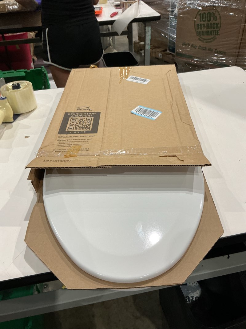Condition photo showing As Is for bemis 1500ec 390 lift-off wood elongated toilet seat, cotton white (pack of 1)