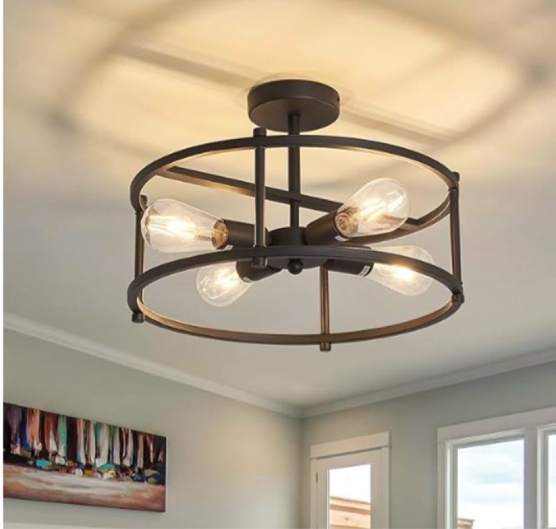 hesoge Large Semi Flush Mount Ceiling Light Fixture Black Cage Ceiling Light 6 Light Chandelier for 