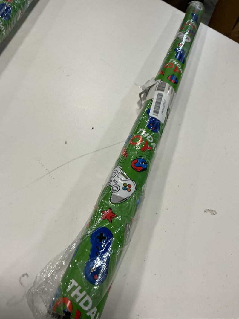 Condition photo showing Good Condition for WRAPAHOLIC 30 Inch Reversible Gaming Wrapping Paper - 30 Inch x 33 Feet - Gaming Kids Boys Happy Birthday Wrapping Paper for Boys Kids Birthday, Baby Shower, Party Green & Blue Gmaing Boy Birthday 30 inch x 33 feet