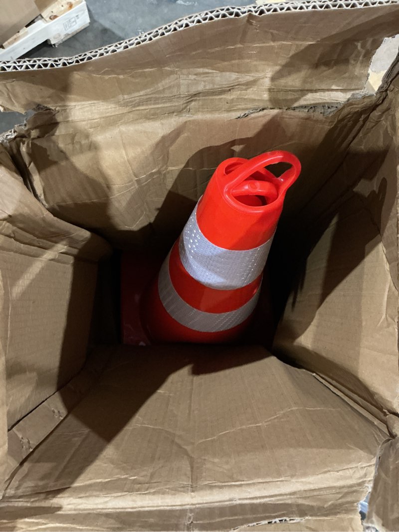Condition photo showing As Is for  traffic cone pylons, orange white reflective warning cones marking cones road parking lot safety cones stackable traffic cone multipurpose traffic cone sign 