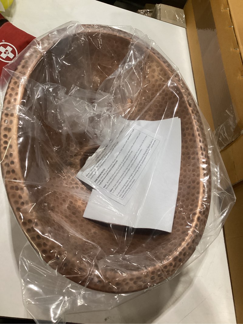 Condition photo showing New/Like New for monarch abode bathroom sink – 17-inch oval drop in bathroom sink, top mount hand hammered pure copper vanity sinks for countertop, powder room, guest bath or restroom, drop in sinks for bathrooms