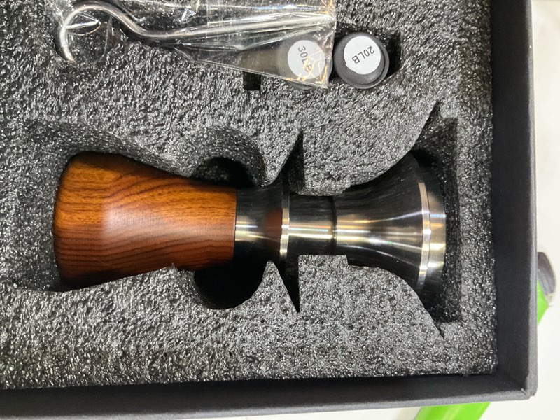 Condition photo showing New/Like New for 54mm Espresso Tamper for Breville Machine Rosewood KNODOS Auto Leveling, Double Spring Loaded Wooden 30LB Calibrated Coffee Tamper 54MM Rosewood