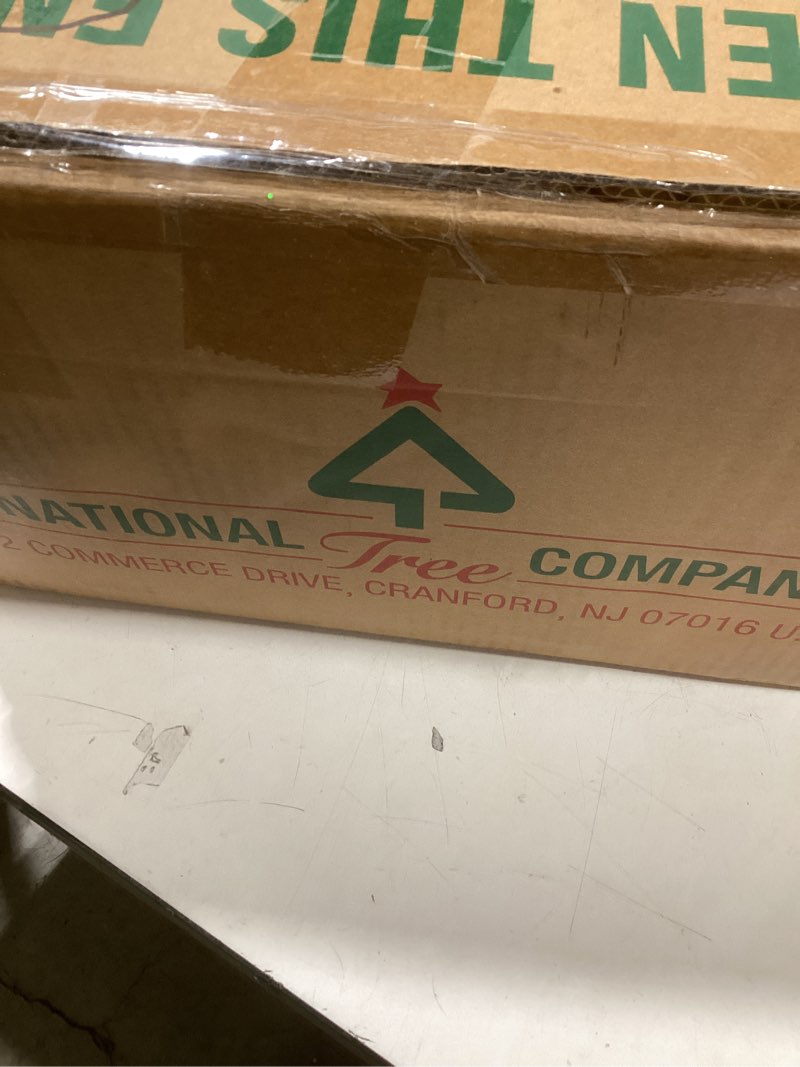 Condition photo showing New/Like New for National Tree Company 6 ft Pre-Lit Glittery Bristle Artificial Christmas Garland, Christmas Decoration with Pinecones, 50 Clear LED Lights, 138 Tips, Timer, Green