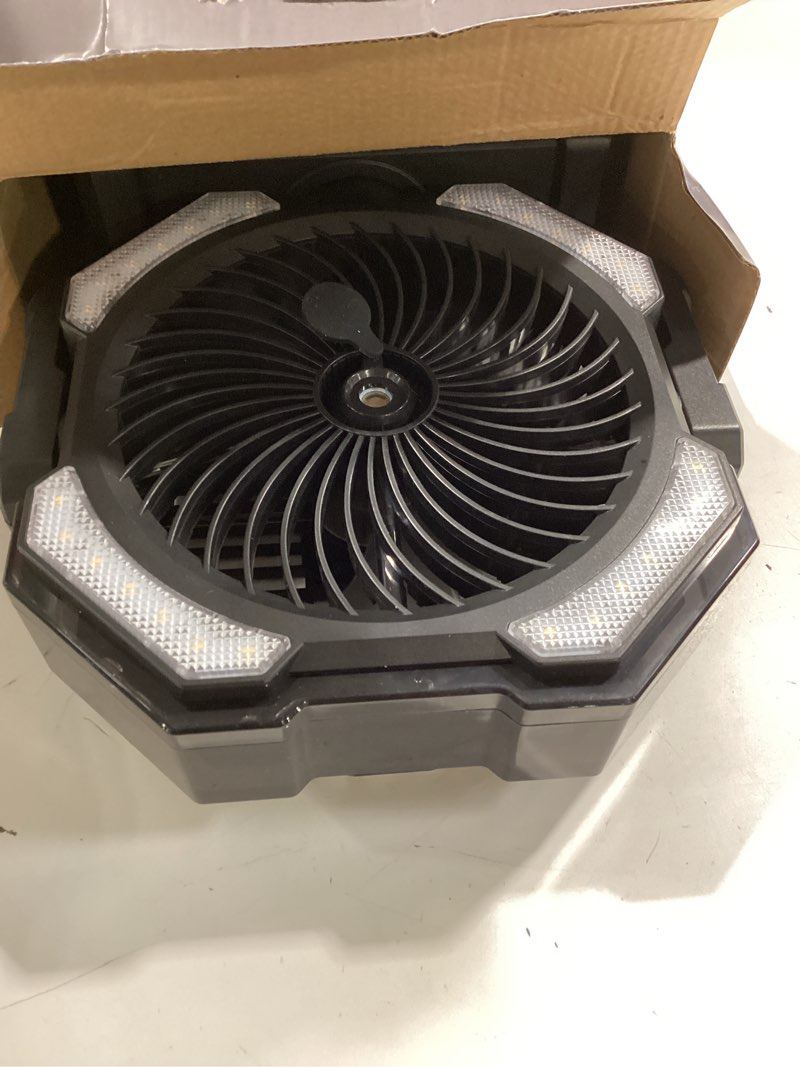 Condition photo showing Good Condition for misting fan, portable camping fans with 9oz water tank, 24000mah rechargeable fan with 4 speed, battery powered fans with 120h cooling, last 5h mist, 2 mist modes, light, outsides/summer essential black