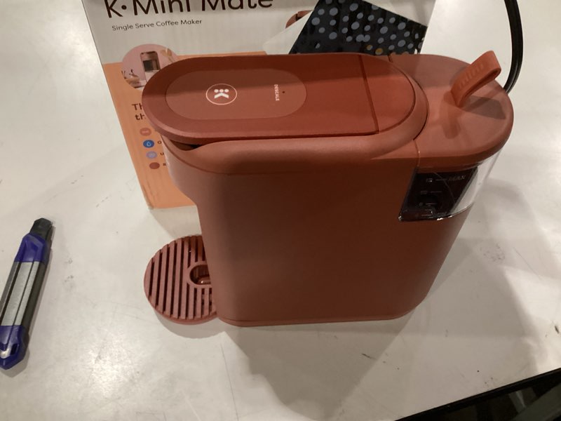 Condition photo showing Good Condition for keurig k-mini mate single serve k-cup pod coffee maker, brews up to 12 oz cup, compact portable coffee machine for small spaces, great for dorms & offices, red rocks small red rocks