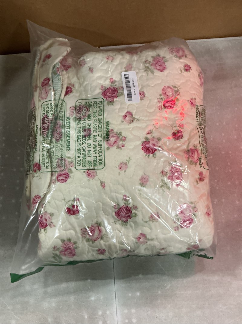 Condition photo showing New/Like New for brilliant sunshine roses quilt twin size, pink and green bedding set with sham, patchwork design, reversible bedspread, soft lightweight coverlet for all seasons (68"x90") pink green quilt set twin