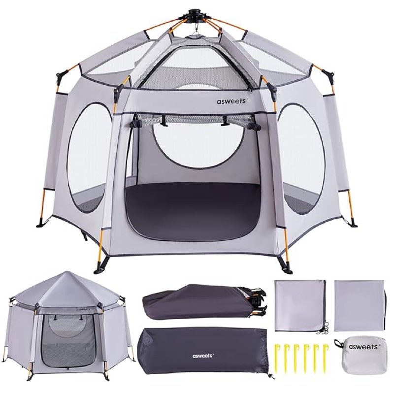 asweets 4 in 1 pop up playpen indoor and outdoor portable, lightweight baby playpen with travel bag,baby beach tent and play toddler play yard canopy