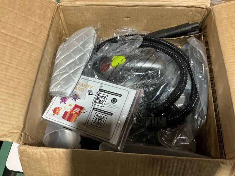 Condition photo showing Good Condition for heavy-duty steam cleaner - 1500w multipurpose handheld floor steamer with 22 accessories 16ft cord for home, car detailing, tile, grout, carpet, wallpaper, upholstery, window, deep cleaning