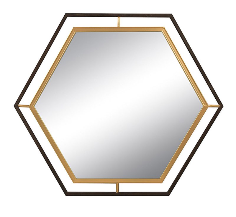 Creative Co-Op Hexagon 2-Tone Metal Framed Wall Mirror  Black and Gold