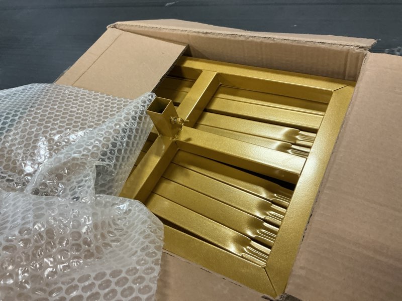 Condition photo showing Good Condition for Fomcet 10FT x 10FT Backdrop Stand Heavy Duty with Base, Gold Portable Adjustable Pipe and Drape Kit, Square Metal Arch Party Frame for Wedding Birthday Parties Banquet Decorations 10 x 10 FT(HxW) Gold