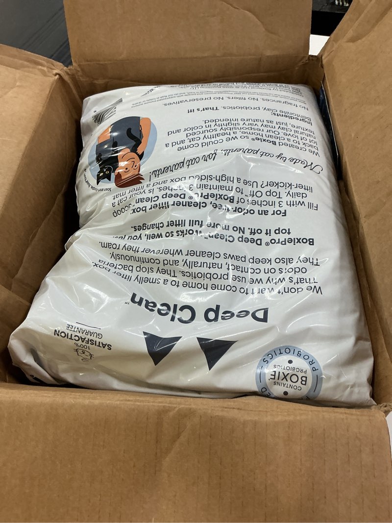 Condition photo showing Good Condition for boxie probiotic cat litter, 40 day odor control, clumping clay kitty litter, odor eliminating probiotics, dust-free, no fragrances no fillers, 40 lb pro 40 lb