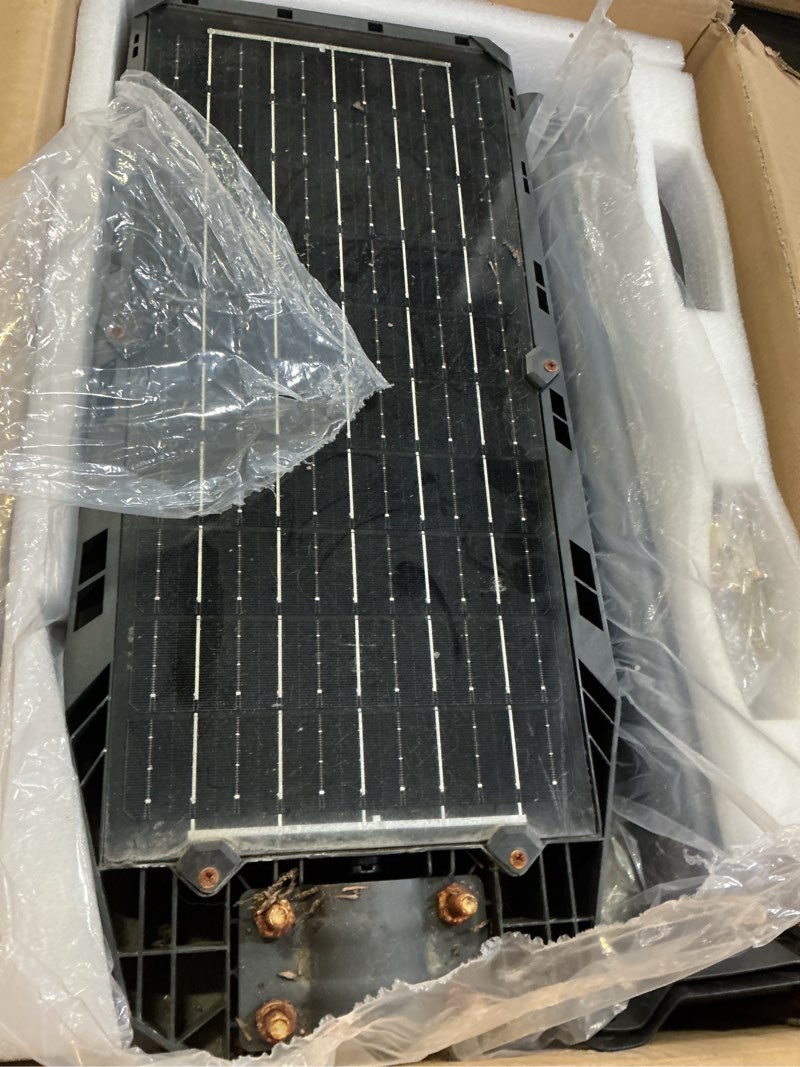 Condition photo showing Good Condition for voojoy 8000w solar lights outdoor, solar street lights outdoor waterproof with motion sensor and remote control, 6500k dusk to dawn security flood light for outside, yard, parking lot, garden, 2 pack