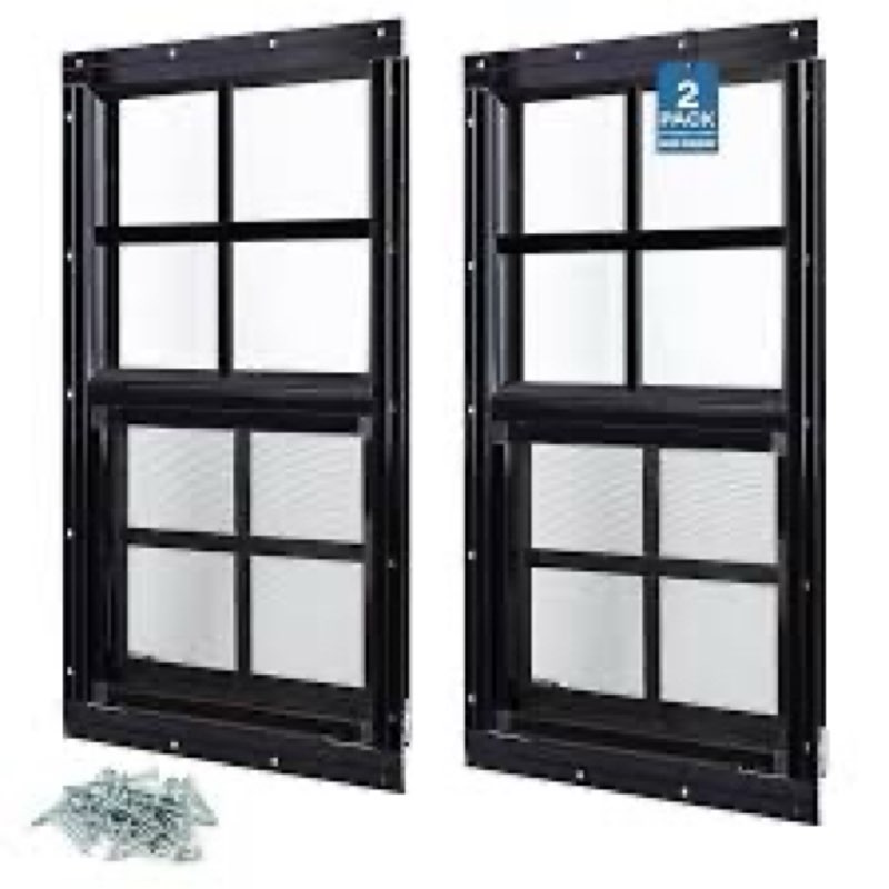 Melkus 2 Pack Shed Windows 18"x27" Flush Mount Chicken Coop Windows with Tempered Glass and Screen, 