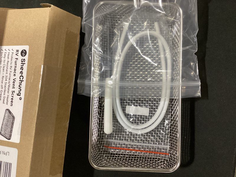 Condition photo showing Good Condition for sheechung rv furnace vent screen, flying insect screen water heater cover for camper, 7.5 x 4.1 x 1.3 inch, stainless steel screen with installation tool & silicone rubber 7.5" l × 4.1" w × 1.3" h - 1 pack