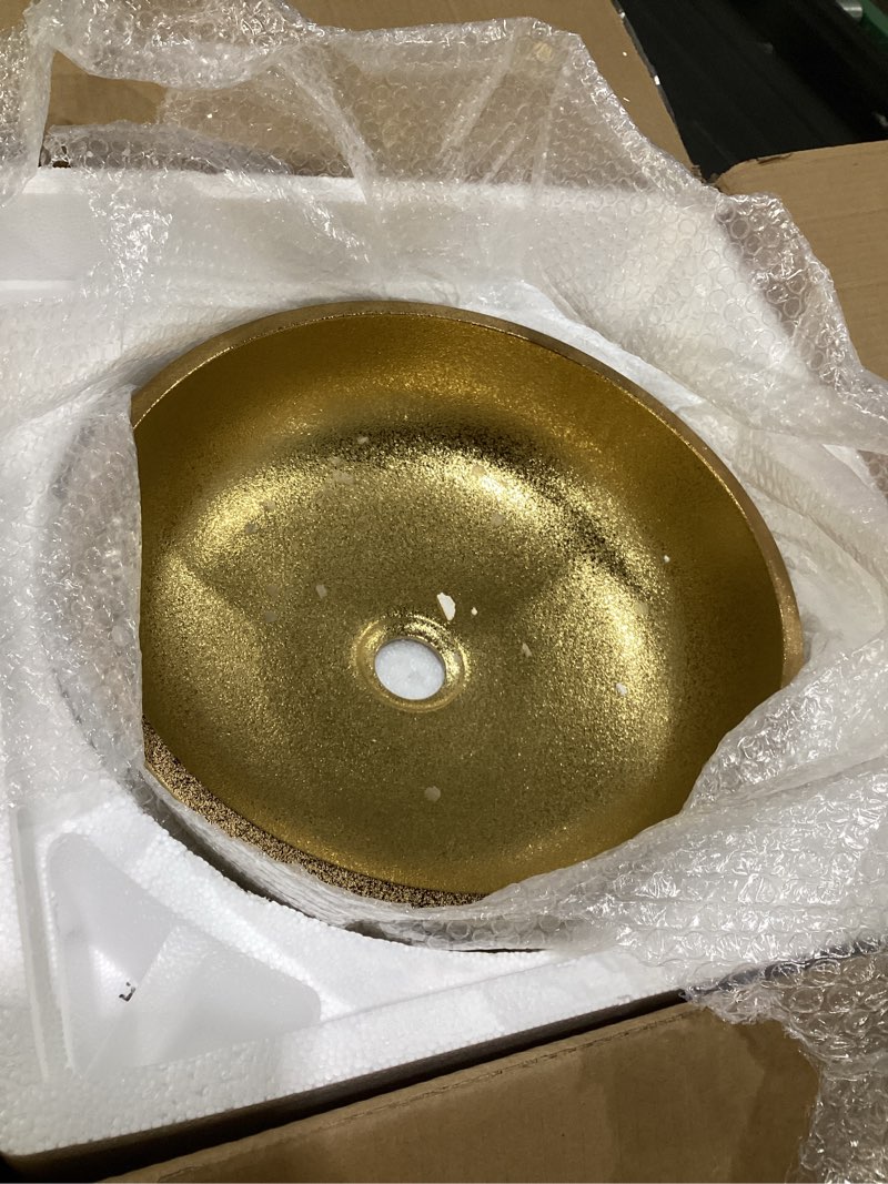 Condition photo showing Good Condition for Gold Bathroom Vessel Sink Luxury Golden Round Bowl and Hand Carved Ceramic Countertop Wash Basin from Jingdezhen Porcelain modern gold