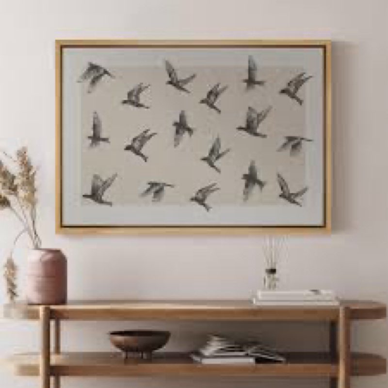 Neutral Flying Birds Framed Canvas Wall Art - Minimalist Nature-Inspired Print for Living Room or Bedroom