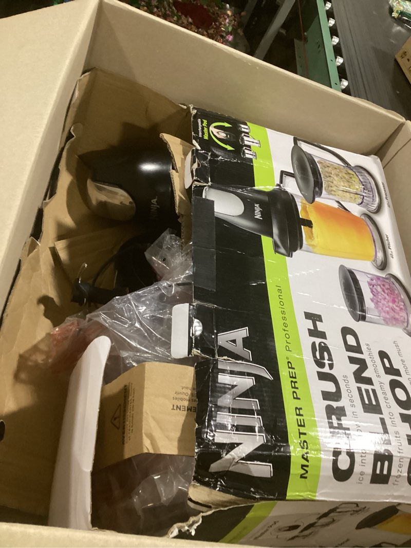 Condition photo showing As Is for ninja qb1004 blender/food processor with 450-watt base, 48oz pitcher, 16oz chopper bowl, and 40oz processor bowl for shakes, smoothies, and meal prep,black black 48 ounces