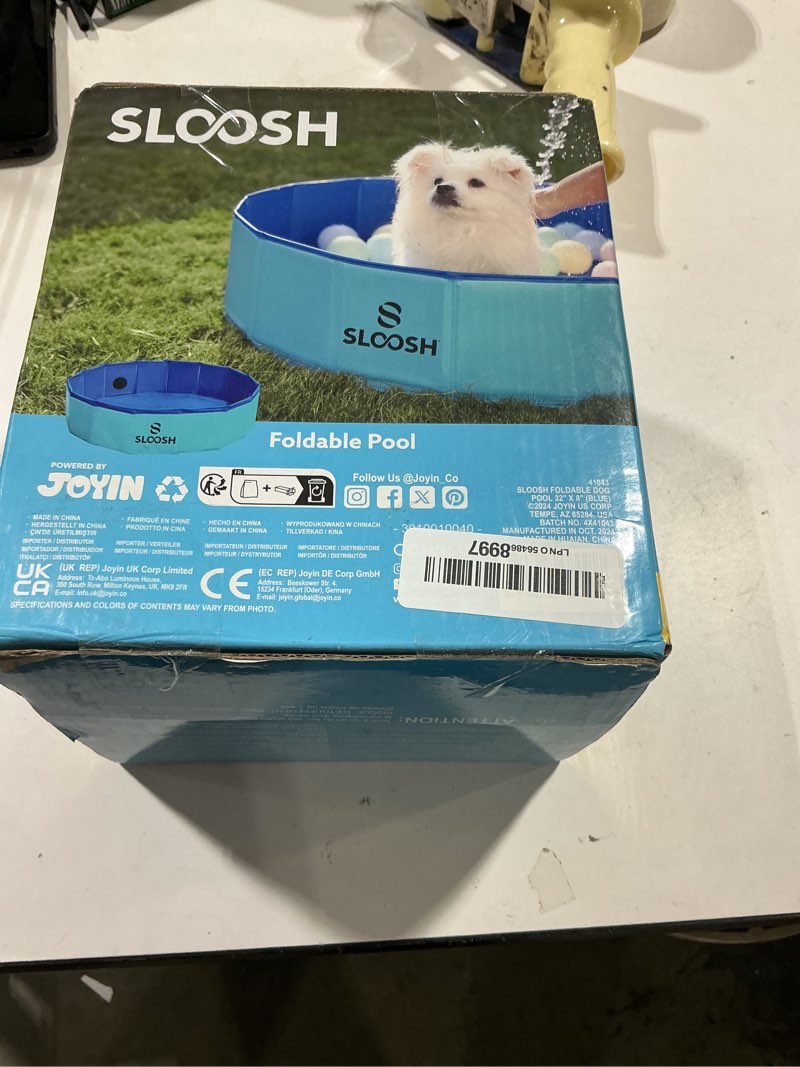 Condition photo showing Good Condition for sloosh foldable dog kiddie pool - portable hard plastic doggie swimming pool, anti-slip collapsible pets bath tub suitable for kids indoor outdoor backyard use (blue, 32" x 8") blue 32" x 8"